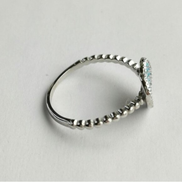 Sterling Silver Turquoise Gemstone Pave Ring Size 8 - Picture 2 of 5